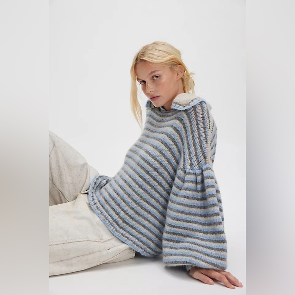 NWT Free People Frills Softspun Alpaca Striped Collared Sweater - Picture 5 of 12